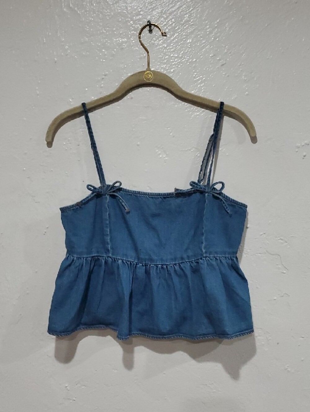 AEO Denim Bow-Detail Spaghetti Strap Peplum Top - Size M - Picture 6 of 13